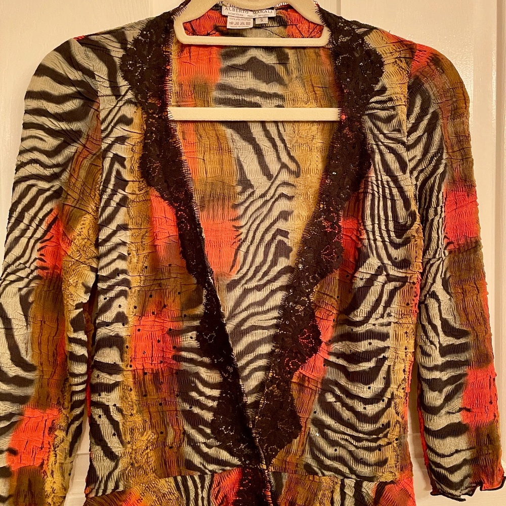 Alberto Makali Animal Print Evening Crinkle Cardigan